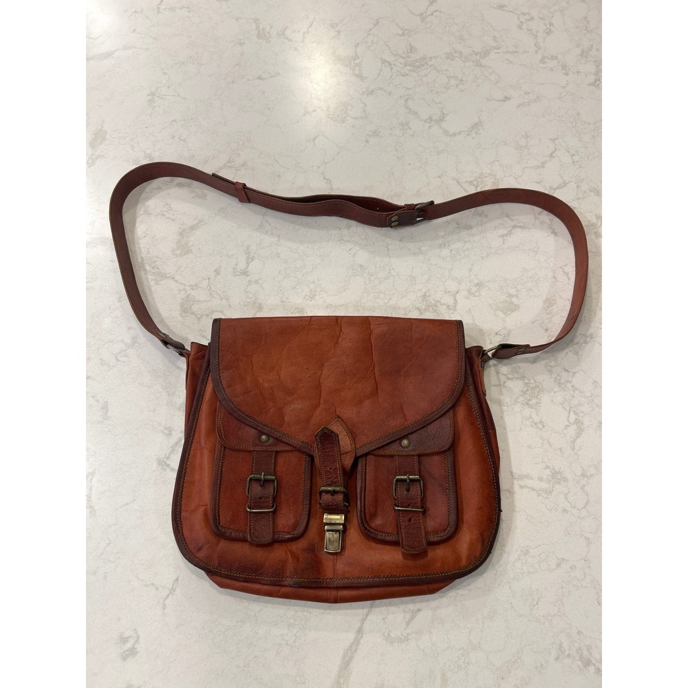 Komals Passion Leather Messenger Bag Brown Vintage Crossbody Satchel Mens